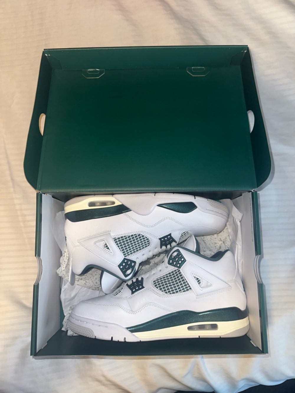 Jordan 4s Shoes White and Dark Green Men’s Sneakers
